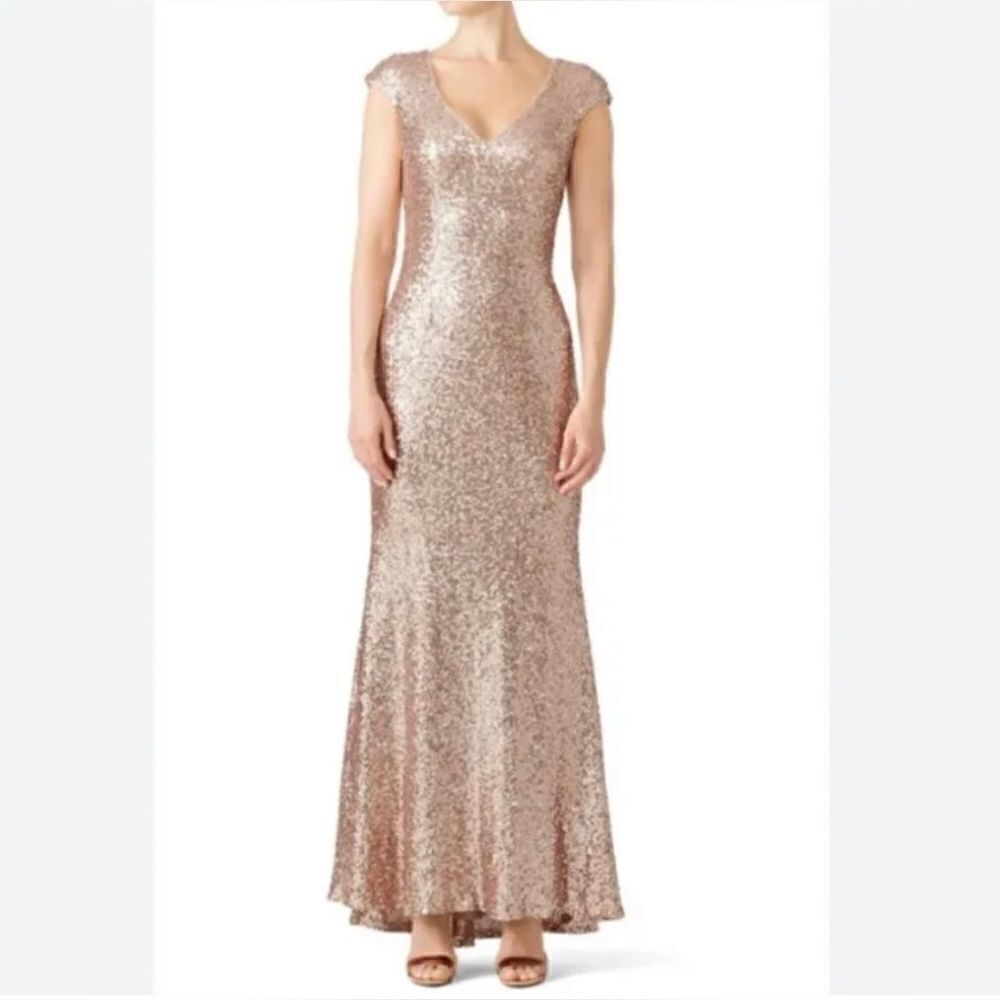 Theia | Kaylee Rose Gold Sequin Gown